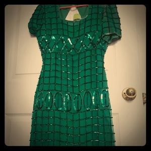 DONATED vintage style green silk sequined dress